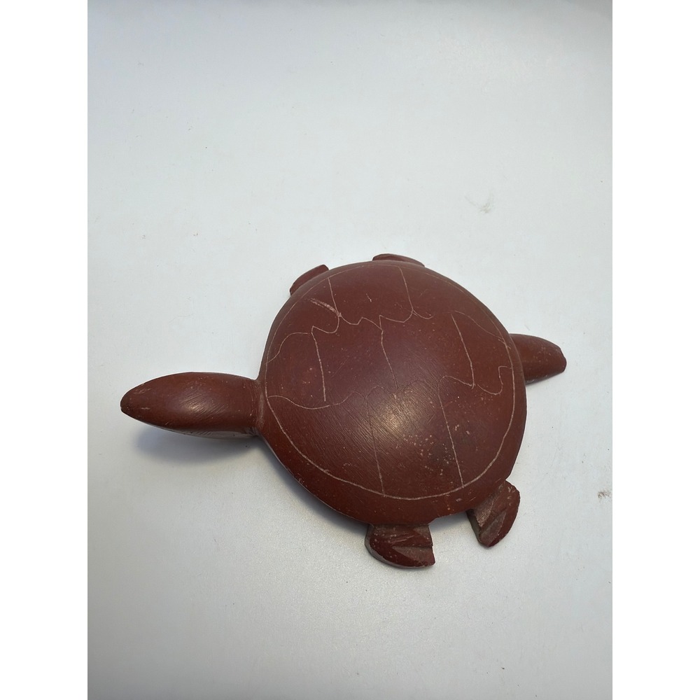 Signed Winona Hand Carved Pipestone Turtle Fetish Figurine Etched Stone Decor